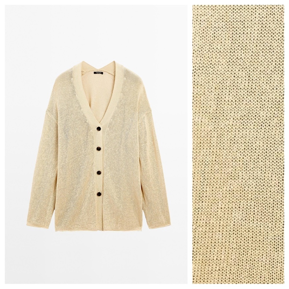 NWT. Massimo Dutti Cream Cotton Blend Oversize Fine Knit Cardigan. Size M. - Picture 6 of 13